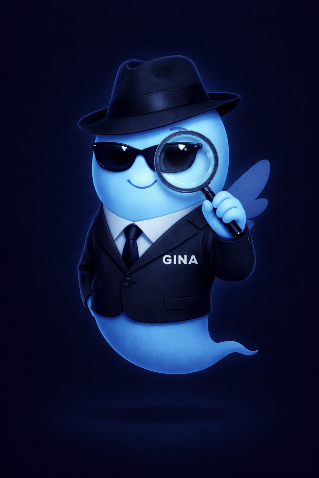 Gina mit Lupe als analytische Ermittlerin
